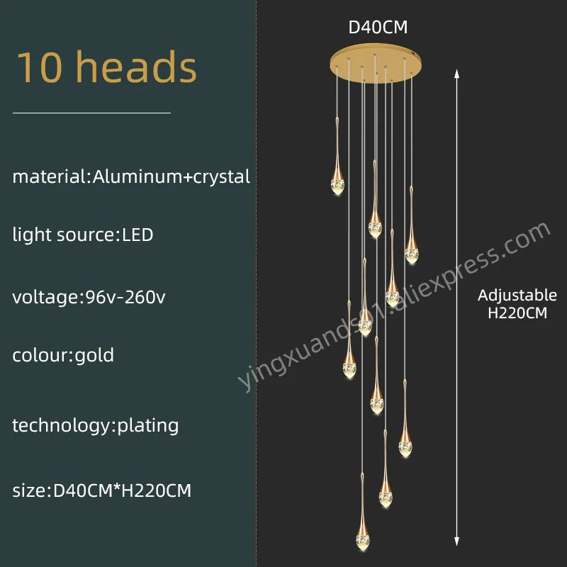 Modern Crystal Chandelier Golden Loft Hanging Light for Stylish Home Décor