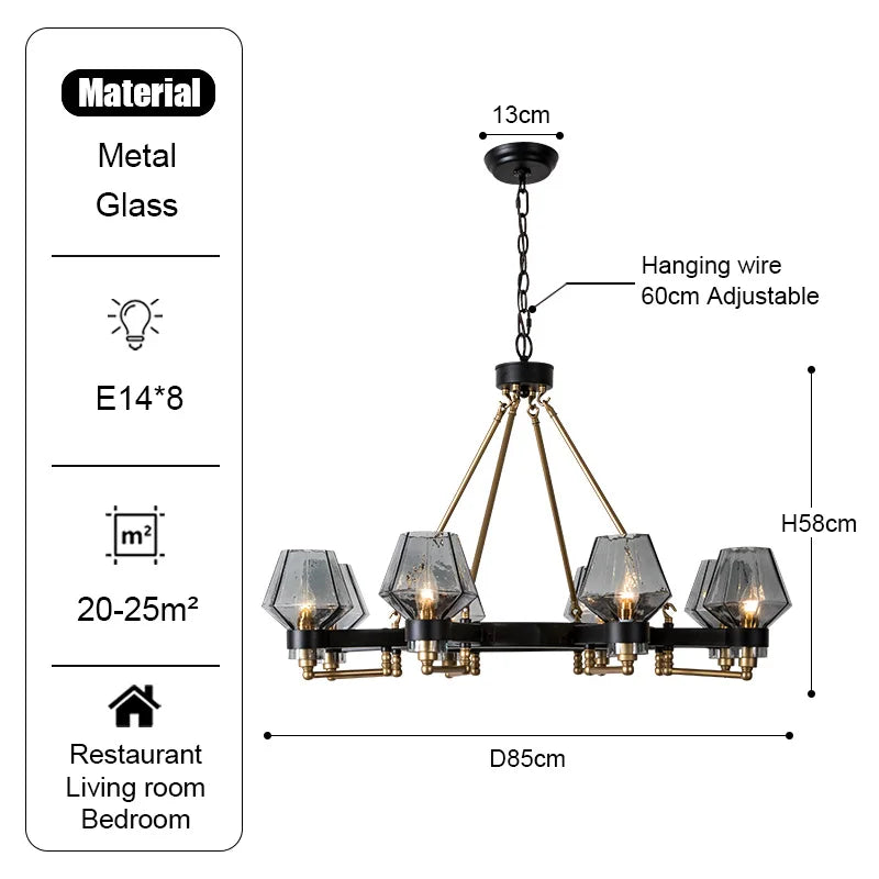 Luxe Glass Chandelier: Modern Retro Living Room Pendant Lamp Lighting Fixtures