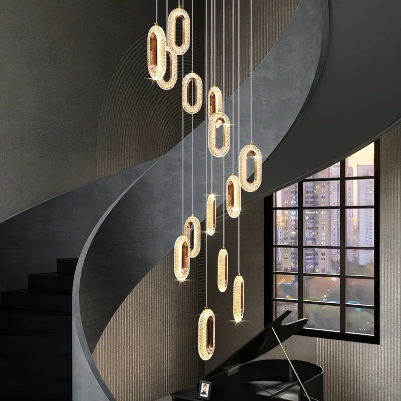 LED Chandeliers: Luxury Staircase Pendant Lamps, Long Hanging Gold Fixture
