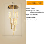 Crystal Lustre Pendant Lights with Dimmable LED, Adjustable Cable - Gold Chrome Steel