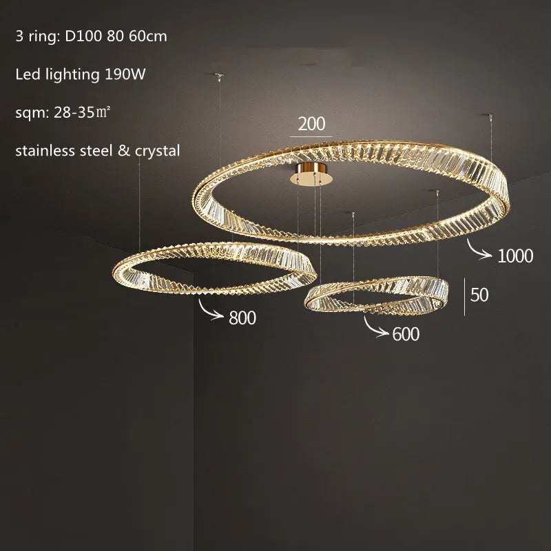 Gold Steel Rings Crystal Pendant Light