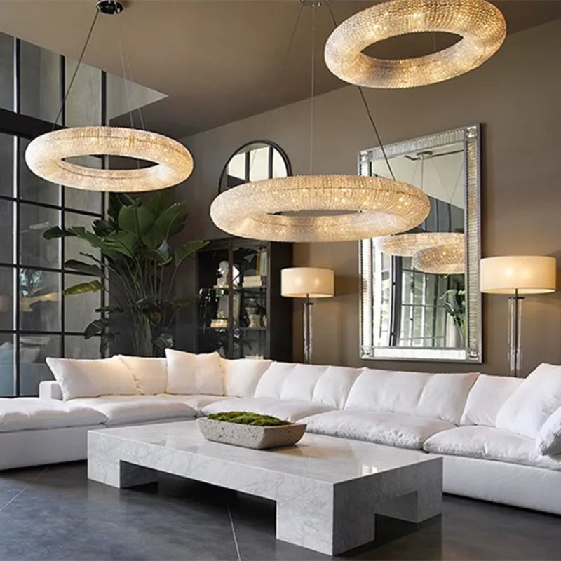 Crystal Loft Chandelier: Modern Luxury Circle Pendant Lamp for Living Room Lighting