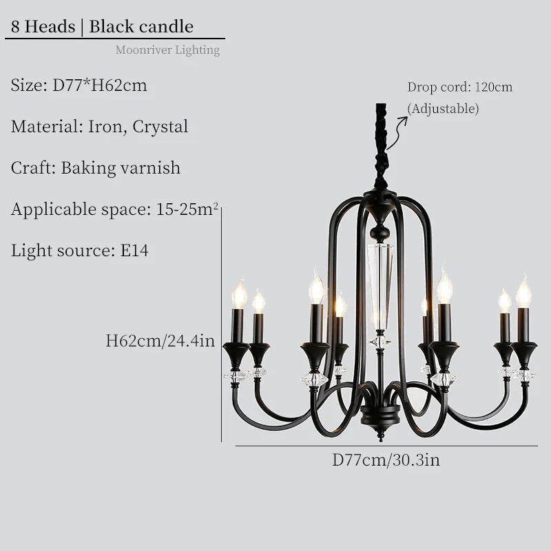 Iron Vintage Candle Chandelier: Retro French Style Pendant Light