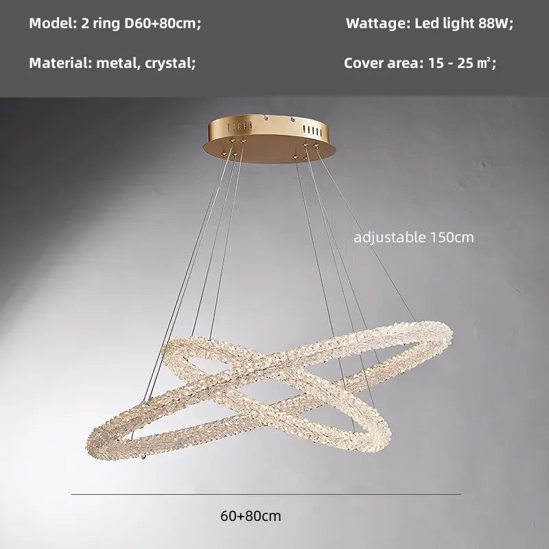 Crystals Pendant Lights: Modern Dimmable Chandelier for Luxury Living Room, Dining, Bedroom