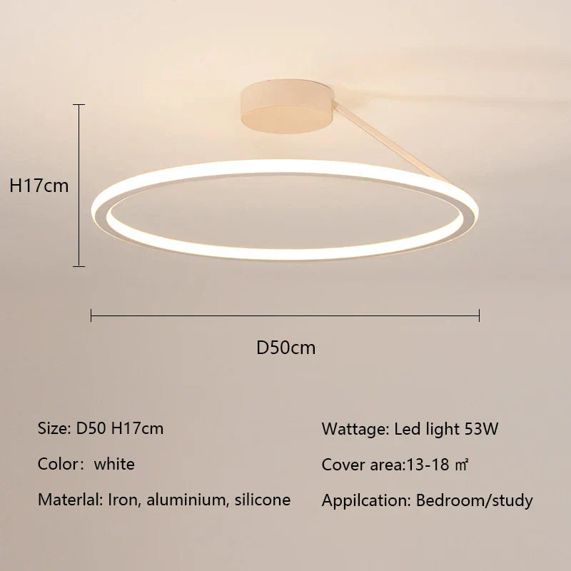 Modern Round LED Ceiling Chandelier Aluminum Dimmable Bedroom Light