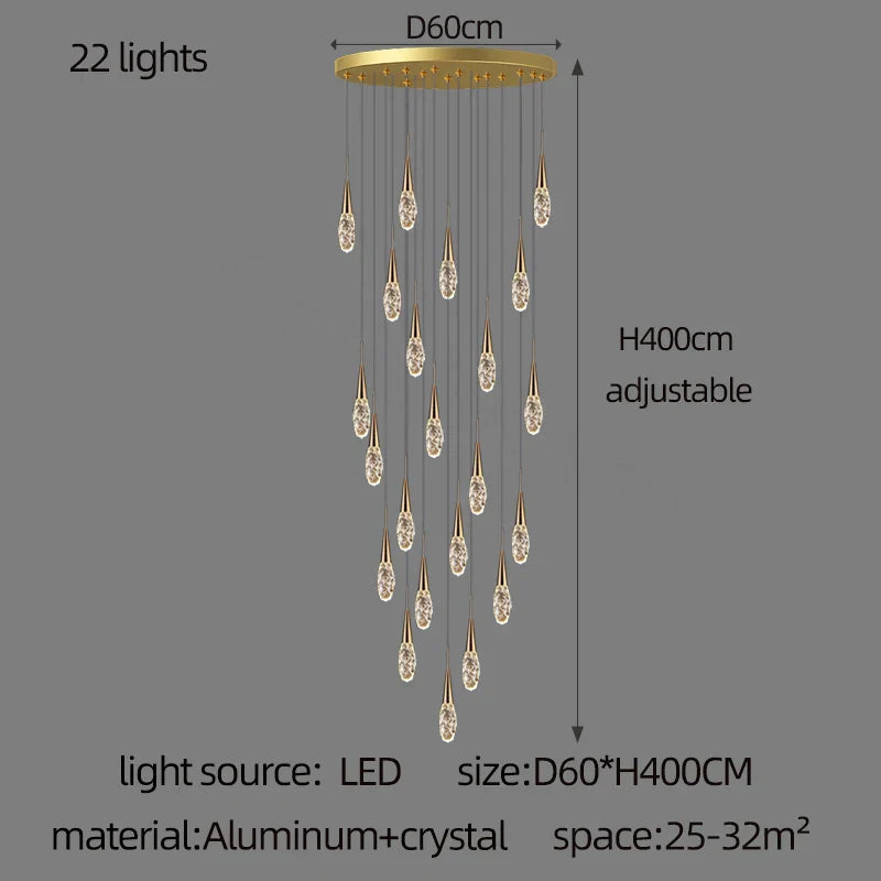Crystal Penthouse Chandelier: Luxury Staircase Pendant Light for Modern Living Room & Loft