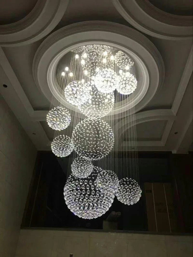 Modern Large Crystal Ball LED Chandelier for Staircase and Living Room