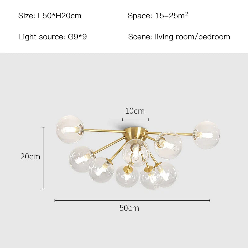 Glass Ball LED Ceiling Chandelier for Modern Living Room and Bedroom Lighting