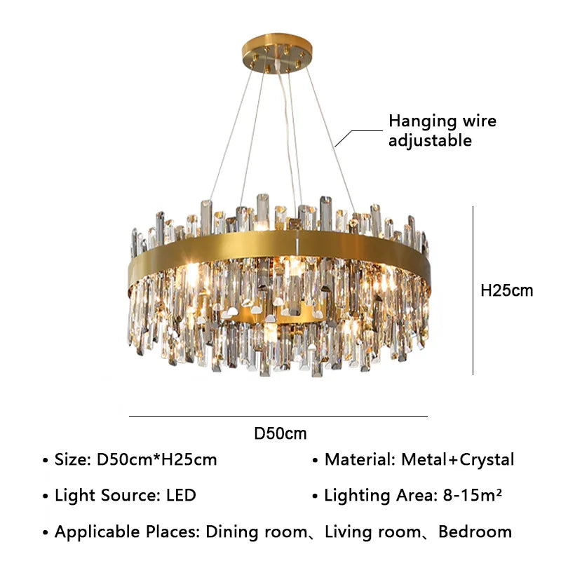 Crystal LED Pendant Light Chandelier for Living Dining Bedroom Luxe Decor