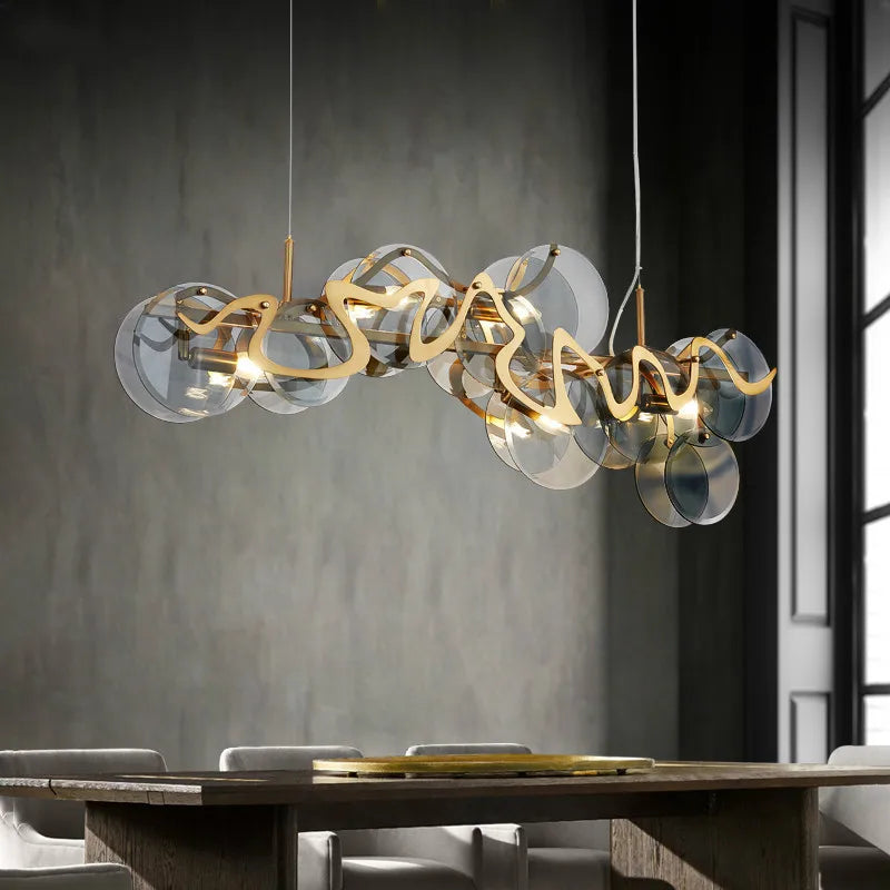 Glass Lustre Gold Iron Pendant Light for Modern Dining Room