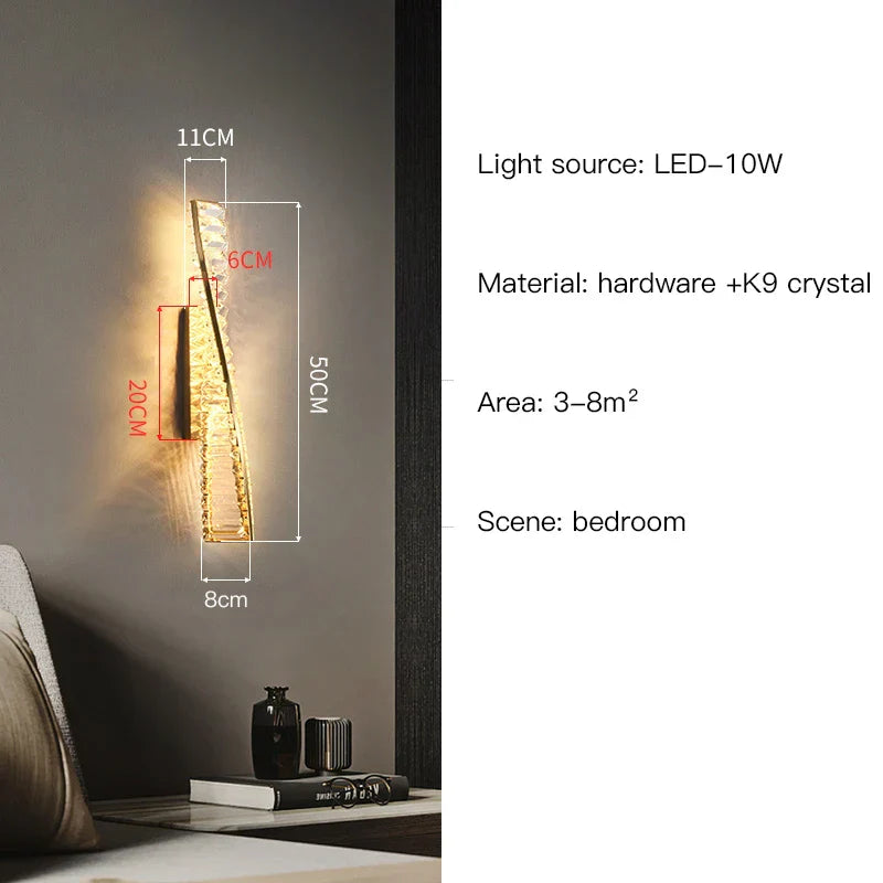 Crystal LED Wall Sconce - Golden Bedroom Bathroom Living Room Mirror Decorluxury Wall Lamp