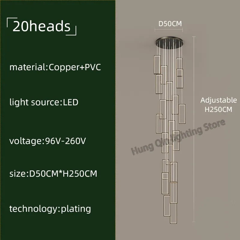 Copper Square Pendant Chandelier with LED Lighting