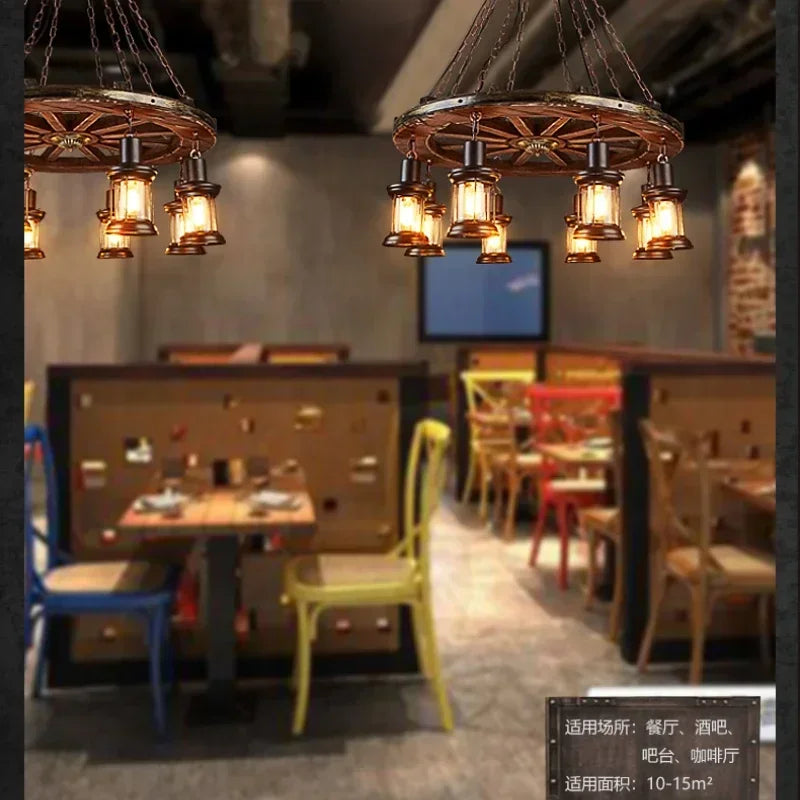 Iron Wheel LED Pendant Lights - Industrial Metallic Lustre Hanging Lamps