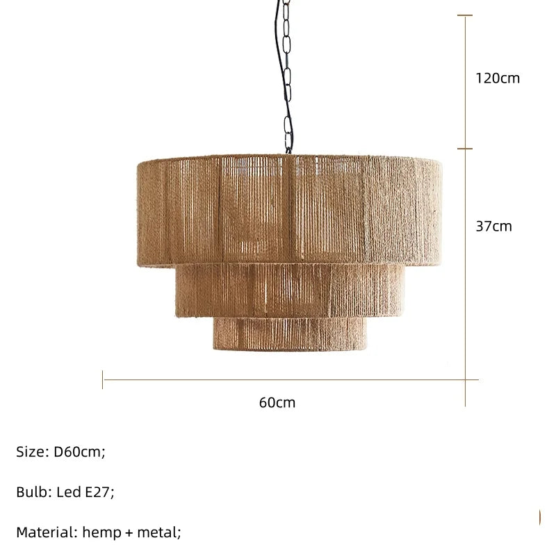 Nordic Hemp Rope Pendant Lights by - Minimalist E27 LED Chandeliers for Dining Room & Bedroom