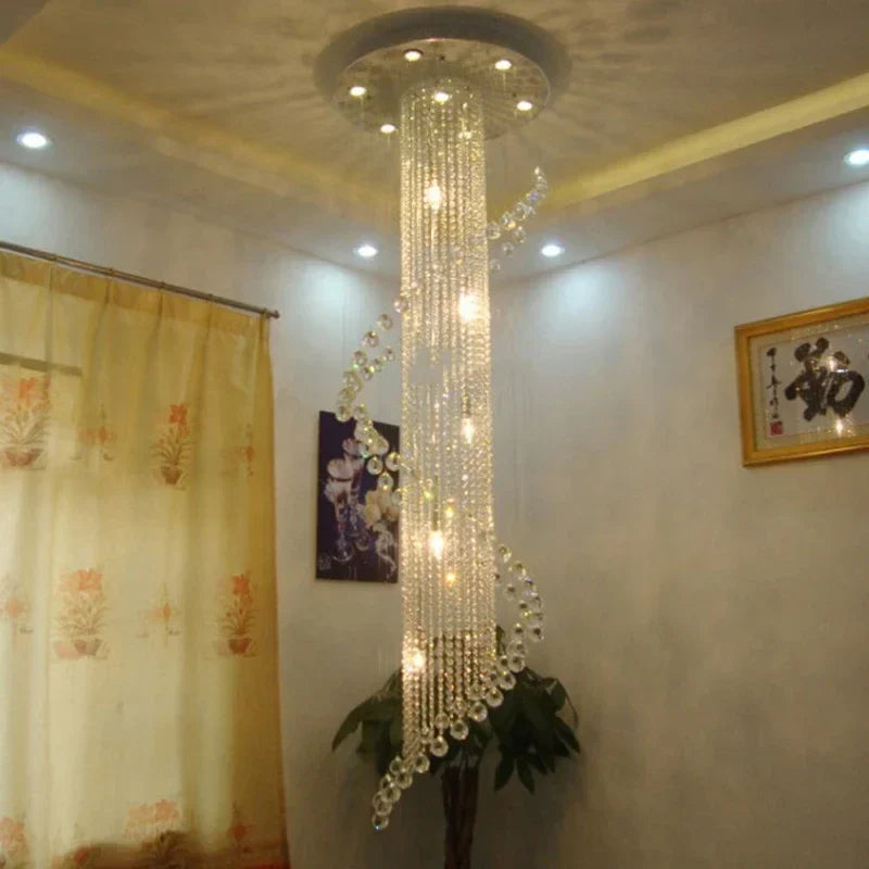Round Crystal Chandelier LED Light Fixture for Luxury Decor in Living Room