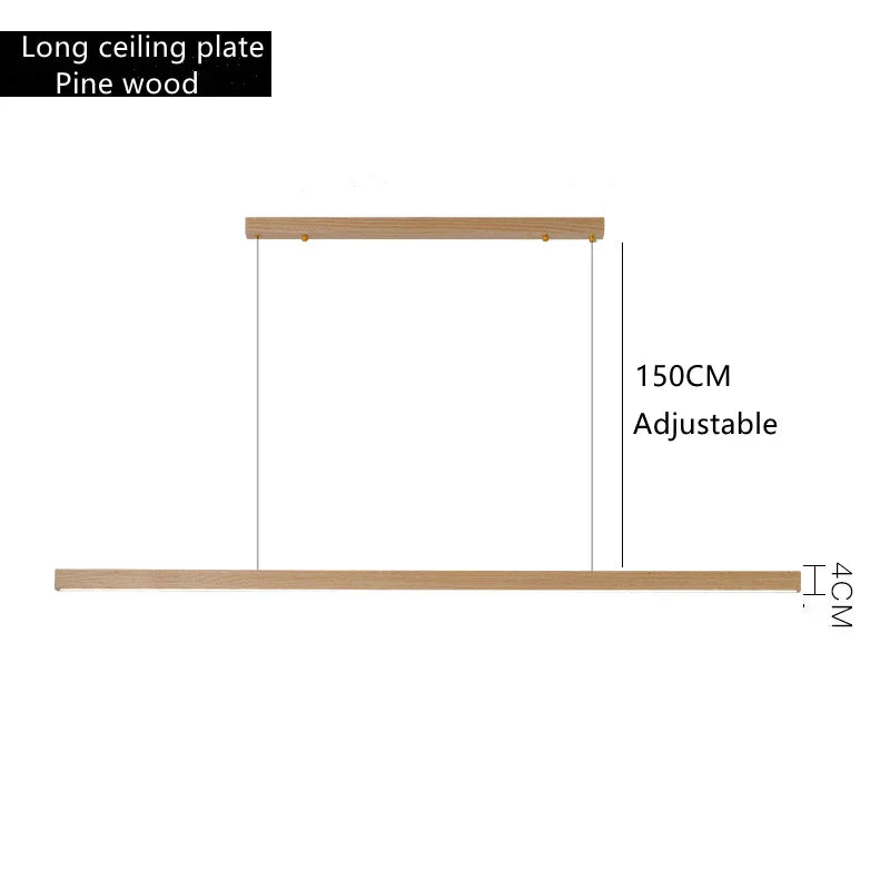 Dimmable Wooden Pendant Lamp: Long Strip Minimalist Hanging Indoor Lighting