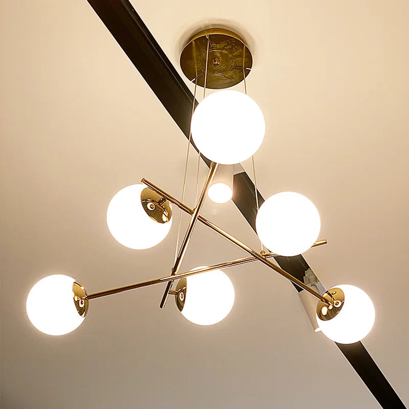 French Glass Ball Chandelier Vintage LED Ceiling Pendant Light