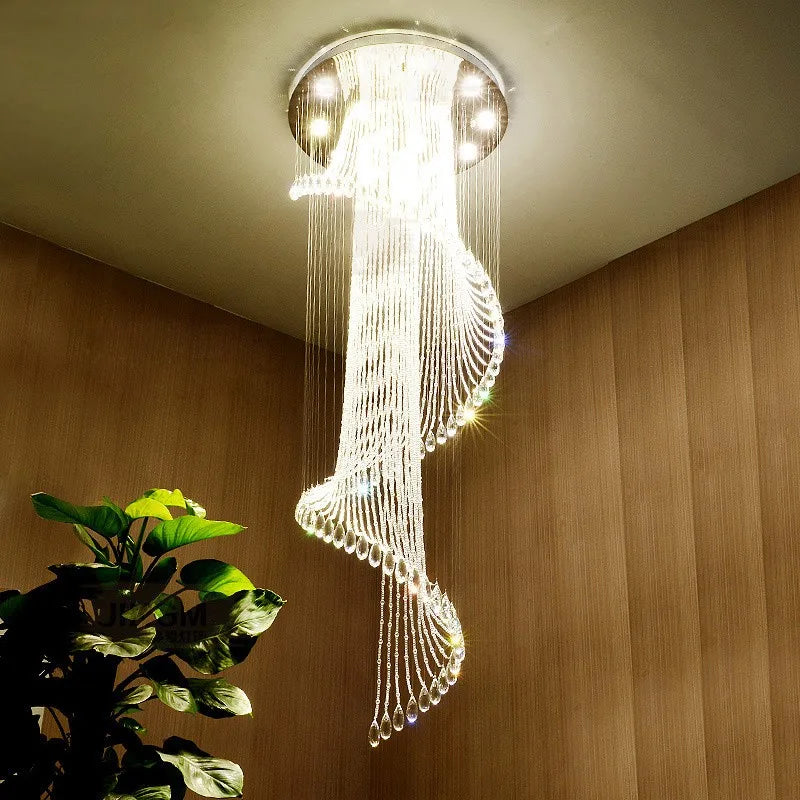 Modern Spiral Crystal Chandelier LED Pendant Light for Hotel Villa Decor