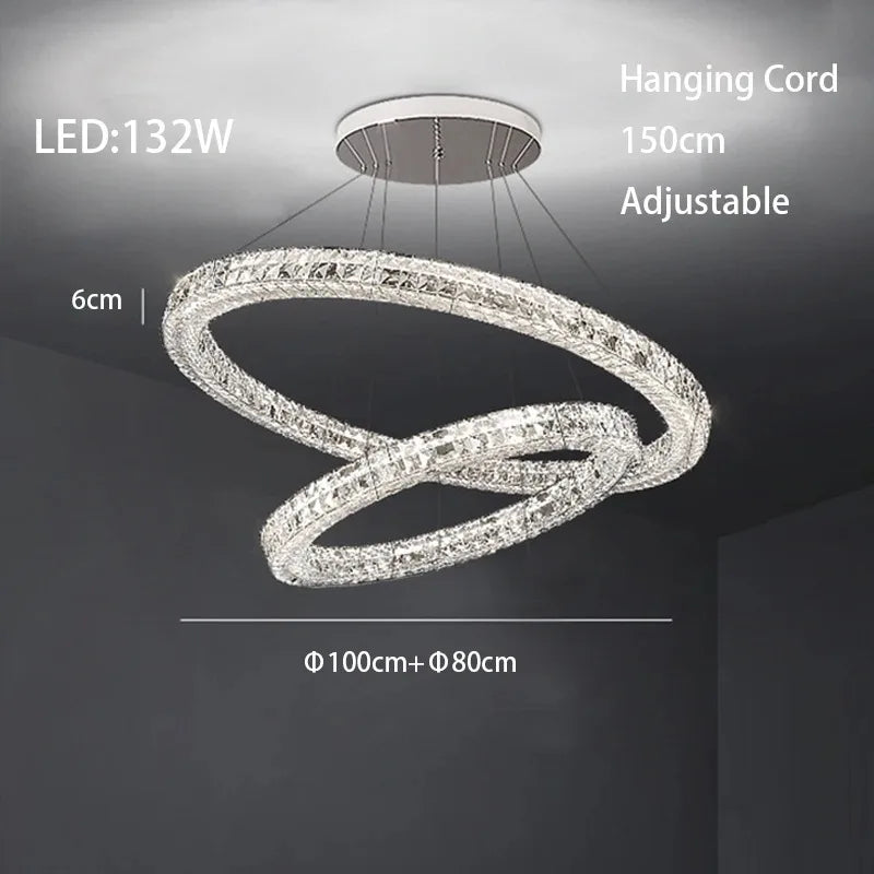 Crystal LED Chandelier: Modern Luxury Chrome Steel & Clear K9 Crystal Lighting