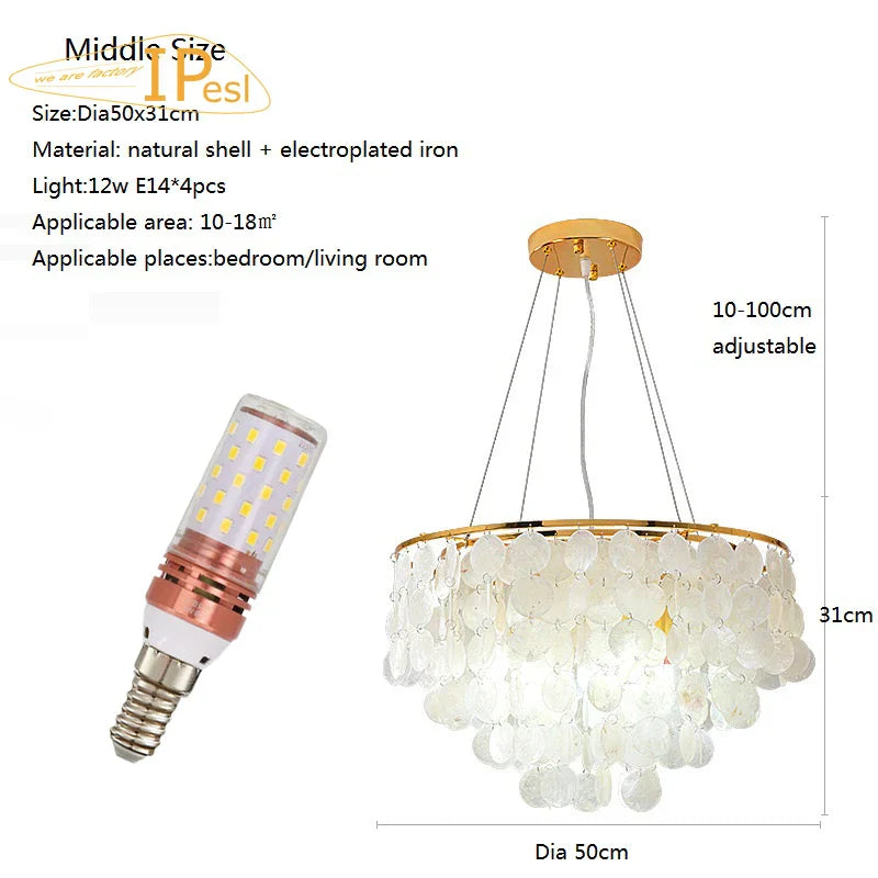 LED Shell Chandelier: Modern Gold Chrome Ceiling Hanging Light