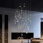 LED Rain Staircase Chandelier: Modern Nordic Design Indoor Lighting for Bar Island