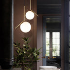 Modern Iron Glass Pendant Lights Nordic Round Ball Brass Rod Hanging Lamp