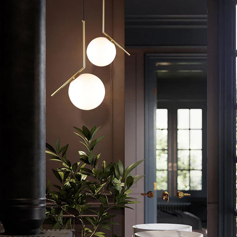 Modern Iron Glass Pendant Lights Nordic Round Ball Brass Rod Hanging Lamp