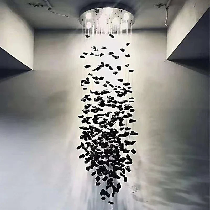 Luxury Stone Crystal Chandelier - Modern LED Hanging Light Fixture for Home Staircase Hallway Lobby
