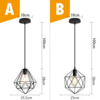 Black Metal Cage Pendant Light - Vintage Industrial Loft Kitchen Lighting