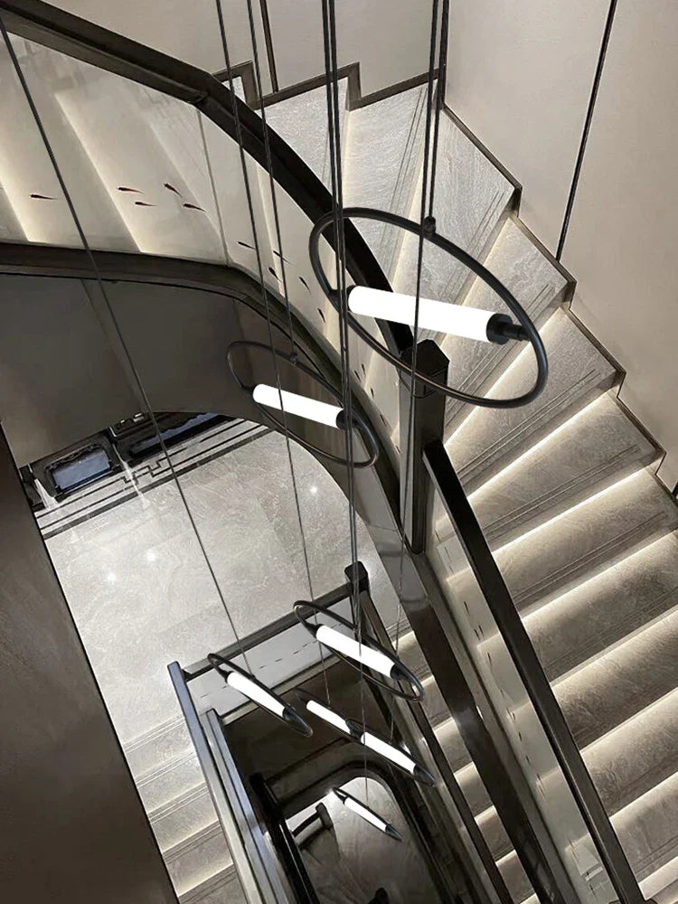 Modern LED Chandelier Ring Light Lamp Suspension Staircase Lighting