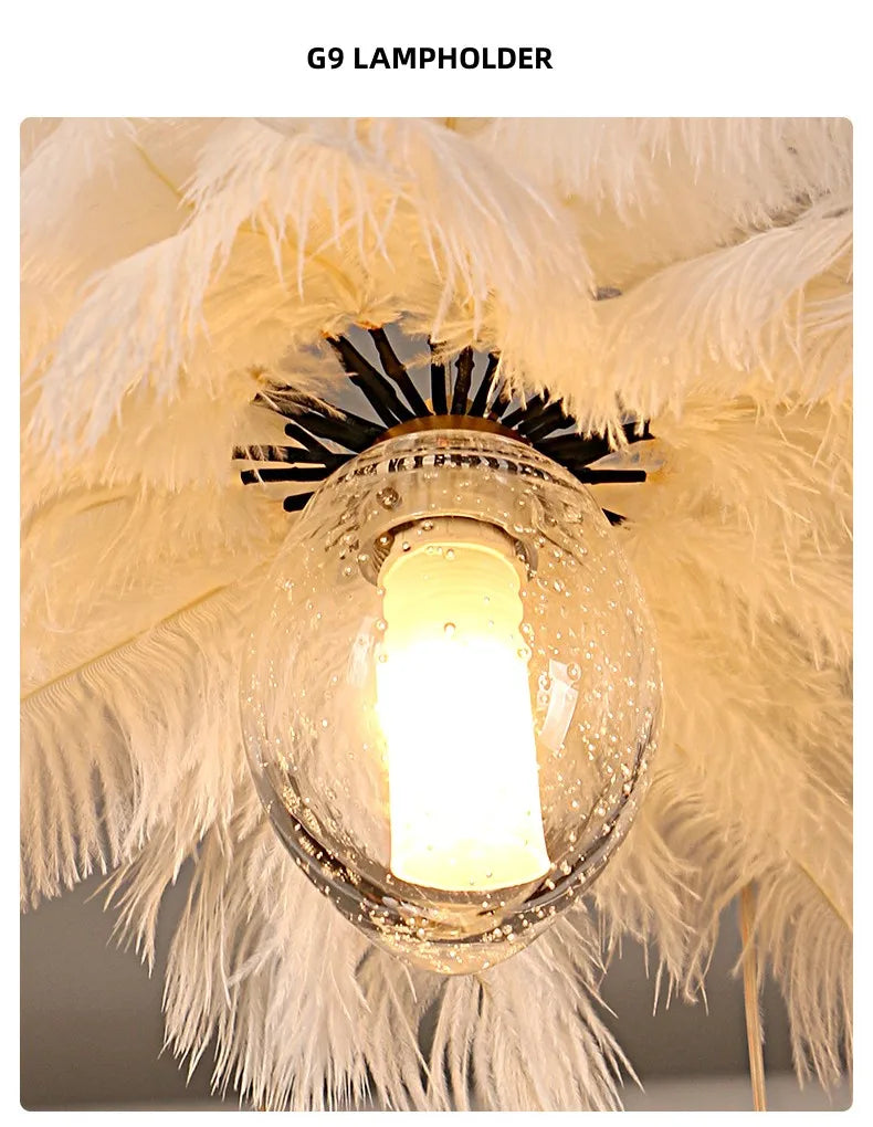 Ostrich Feather Glass Chandelier Lighting for Modern Staircase and Home Decor
