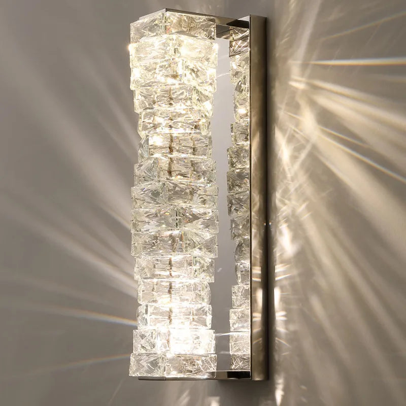 Modern Crystal LED Wall Sconce, Chrome Finish, Dimmable, Indoor Lighting