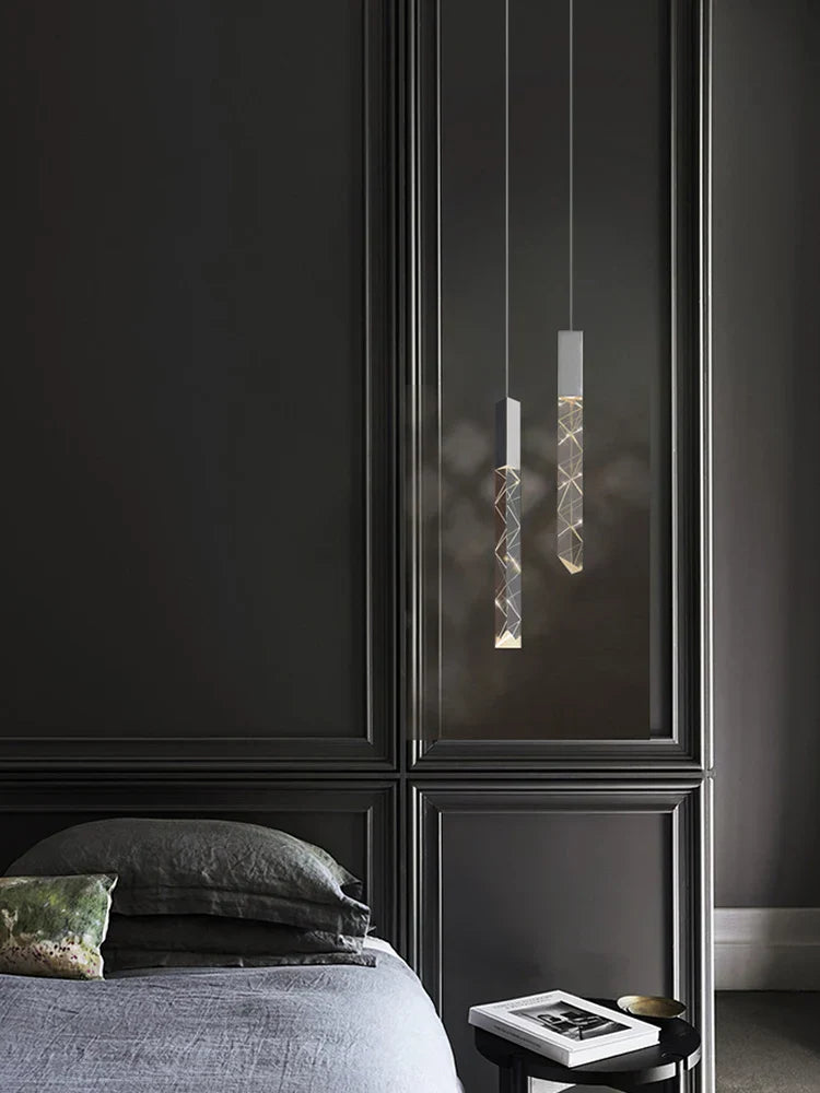 Luxury Crystal Column LED Chandelier Pendant for Staircase Home Decor