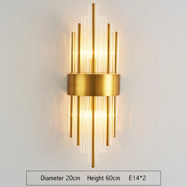 Golden Crystal Wall Lamp: Elegant LED Sconce for Bedroom, Living Room, Bathroom