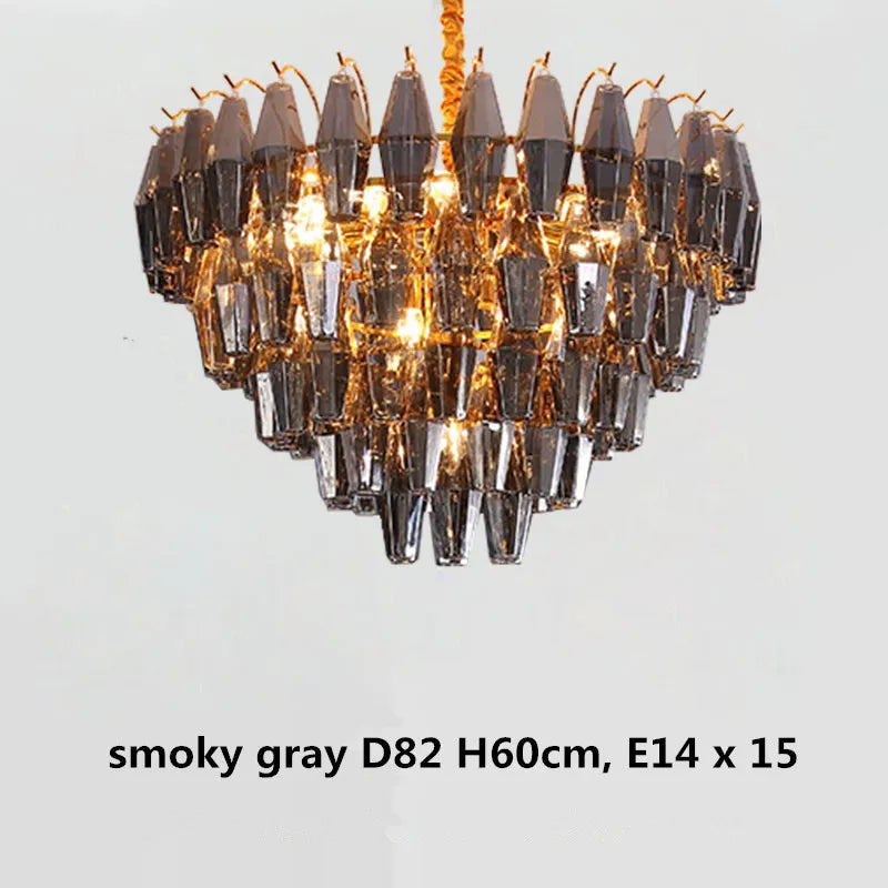 Modern Luxury Metal Amber Glass Pendant Lights Gray Chain Lighting Fixture