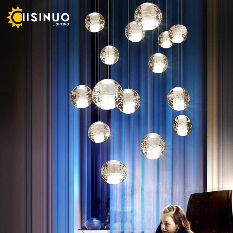Staircase Crystal Glass Ball Pendant Lights for Restaurant Bar Decor