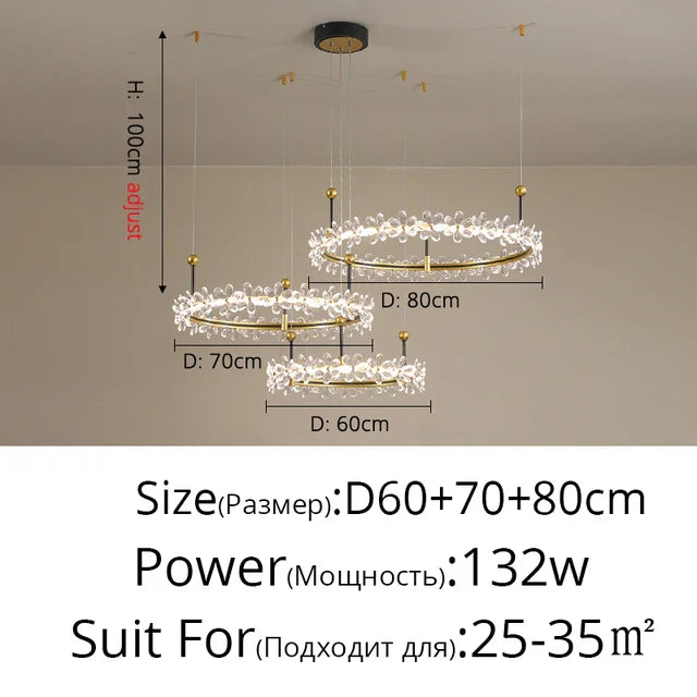 Gold Crystal Ring Chandelier Pendant Light, Luxury Modern Design for Home Décor