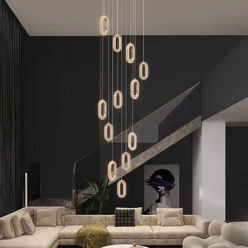 LED Chandeliers: Luxury Staircase Pendant Lamps, Long Hanging Gold Fixture