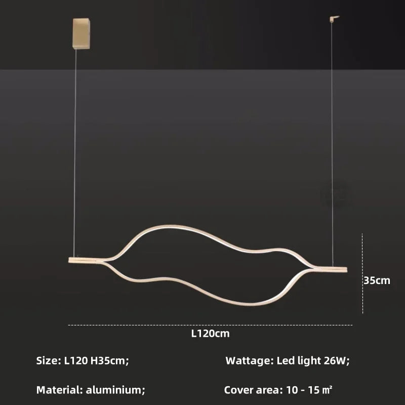 Minimalist River Chandeliers - Gold Lustre Aluminium Dimmable Pendant Lights