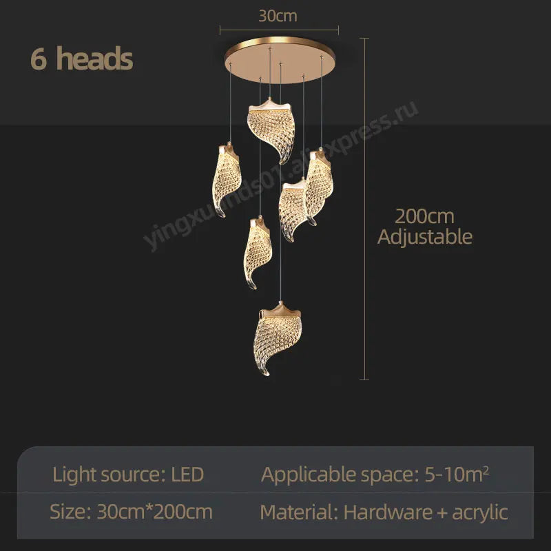 LED Staircase Chandelier: Modern Loft Lighting Fixture for Living & Dining Room