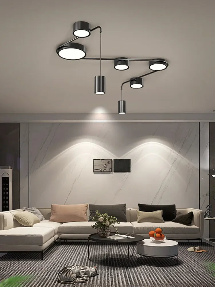 Minimalist Black LED Ceiling Chandelier for Living Room, Bedroom, Hallway Lighting