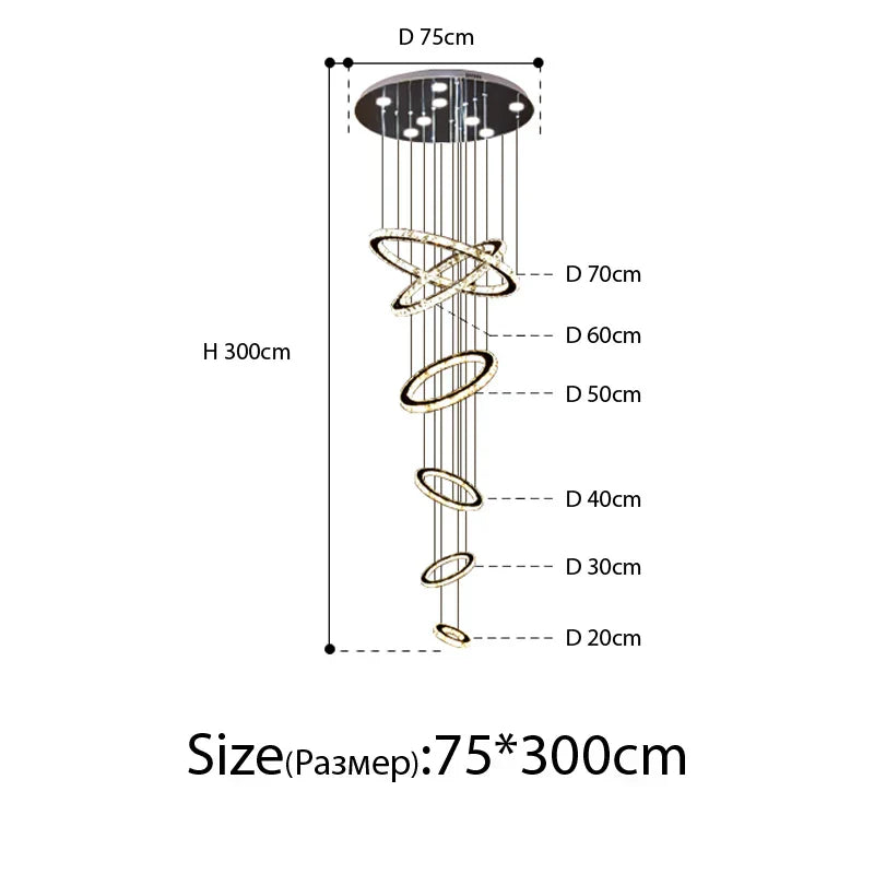 Chrome Rings Crystal Chandelier: Modern Luxury Staircase Lighting for Villa Lobby Fixtures