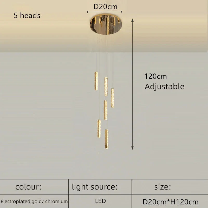 Luxury Crystal LED Chandelier for Modern Living Room and Spiral Staircase