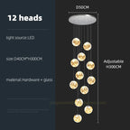 Glass Ball Spiral Chandelier for Modern Staircase & Dining Table LED Ceiling Light