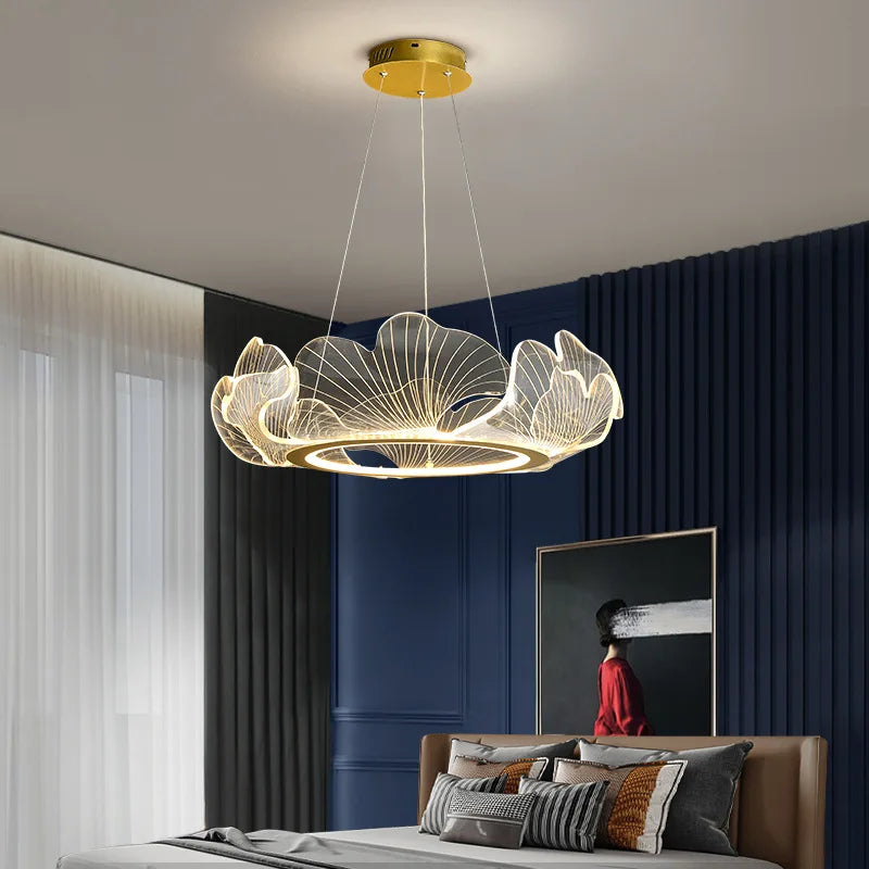 Ginkgo Gold Acrylic LED Pendant Light - Modern Minimalism Chandelier