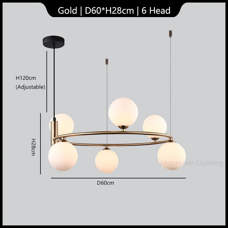 White Glass Ball Chandelier Modern Nordic Ceiling Lamp LED Minimalist Pendant Light