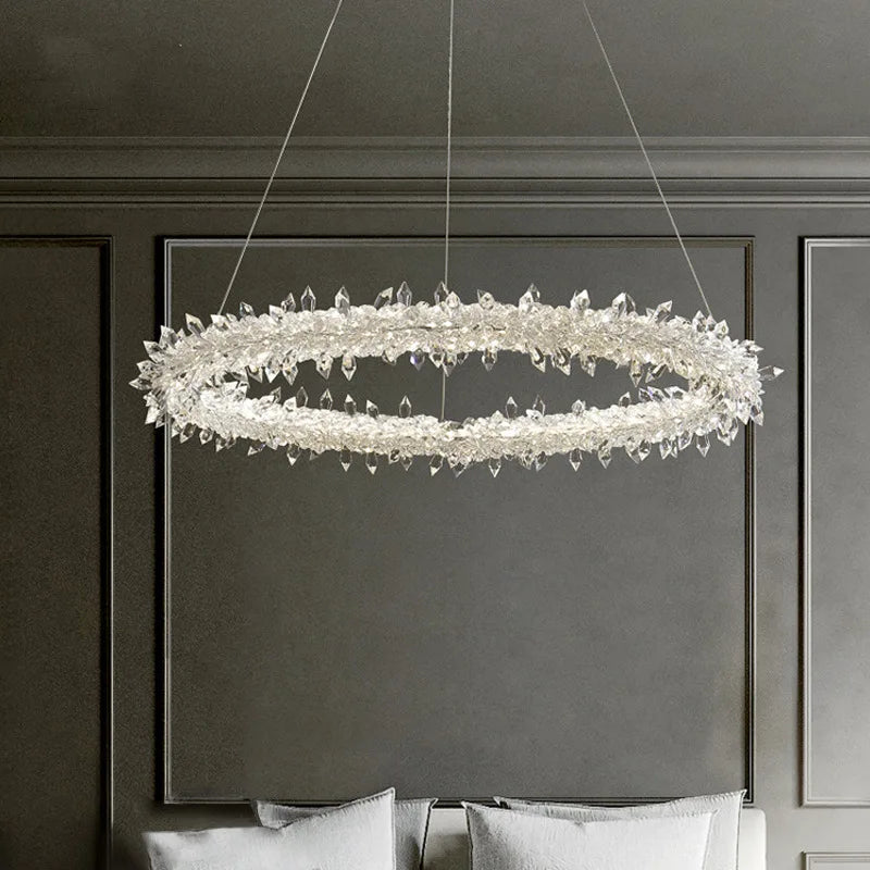 Luxe Crystal Pendant Light - Dimmable LED Art Deco Circle Lamp