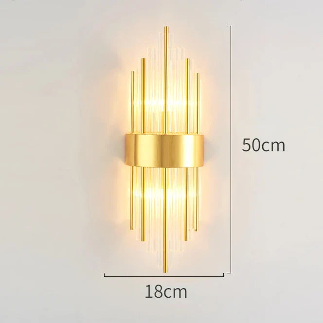 Luxury Crystal Glass Wall Sconce Light Fixture Gold for Bedroom Living Room