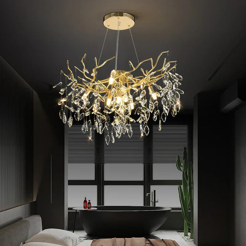 Luxury Gold Branch Crystal Chandelier for Modern Living Room and Home Hall