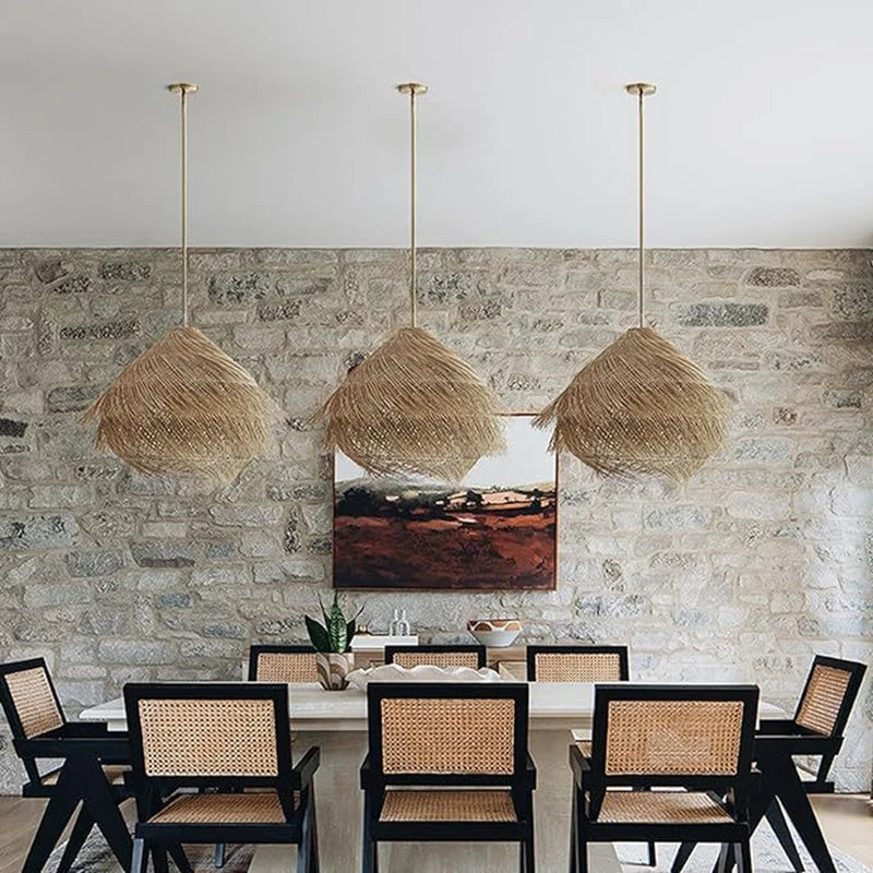 Wicker Pendant Lamp - Handcrafted Japanese Style Rattan Hanging Light